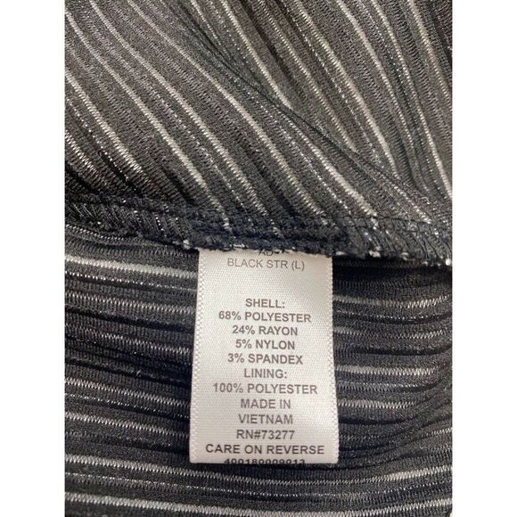 Elle Black White Stripe Pleated Neck Fit & Flare Dress Sz Large - Picture 8 of 9